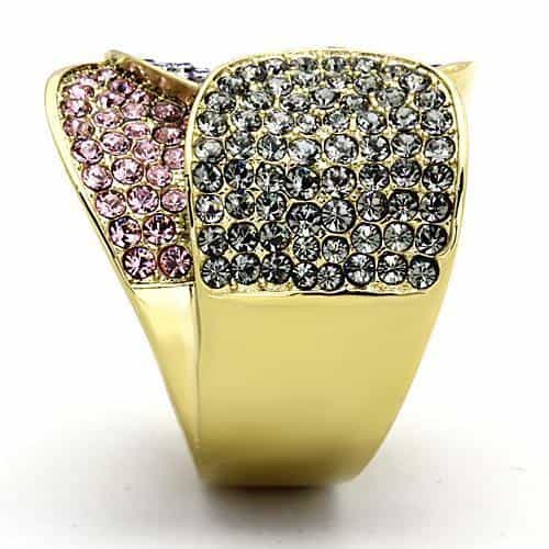 Stainless Steel Gold Multi Crystal Pave Heart Ring view 4