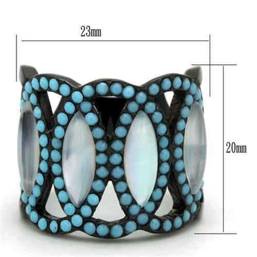 Stainless Steel Black IP Turquoise Moonstone Marquise Ring view 6