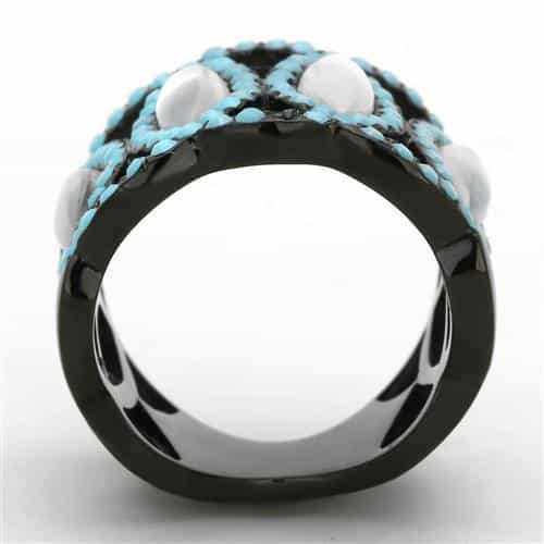Stainless Steel Black IP Turquoise Moonstone Marquise Ring view 7