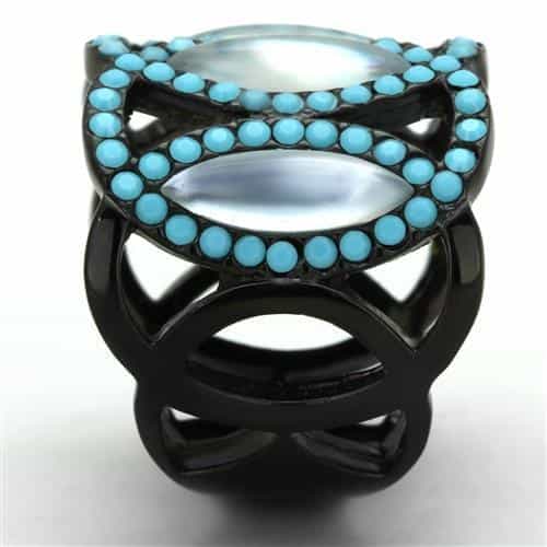 Stainless Steel Black IP Turquoise Moonstone Marquise Ring view 8