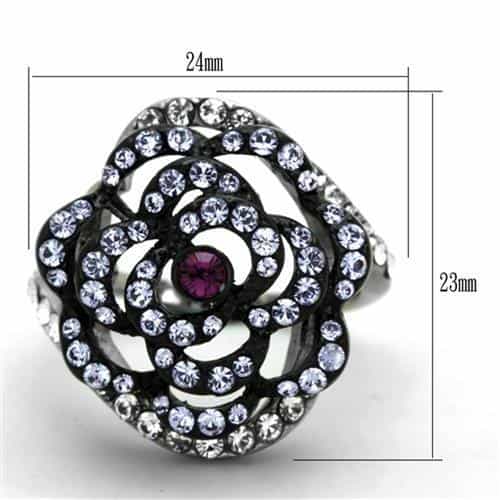 Stainless Steel Purple Crystal Rose Flower Pave Ring view 6