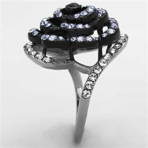 Stainless Steel Purple Crystal Rose Flower Pave Ring view 8
