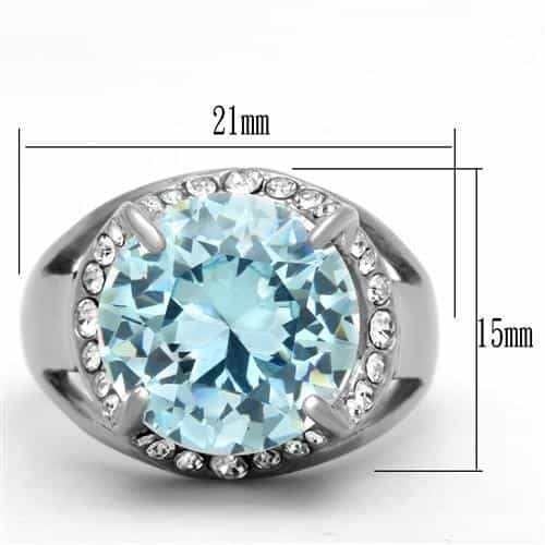 Stainless Steel CZ Aquamarine Round Halo Ring view 2