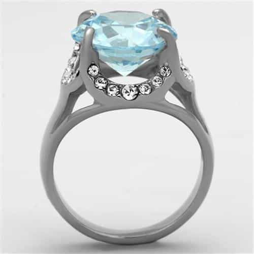 Stainless Steel CZ Aquamarine Round Halo Ring view 3