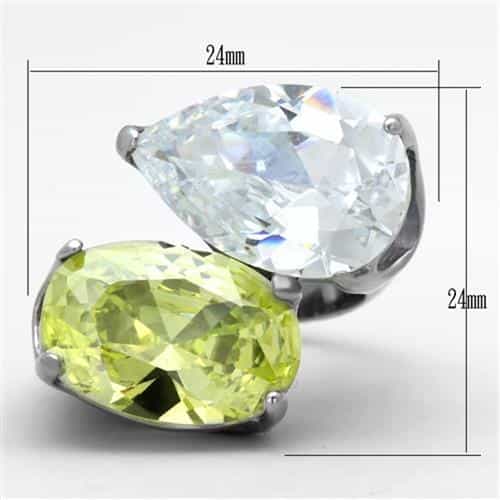 Stainless Steel Clear Pear Yellow Oval Dual Crystal Ring view 6