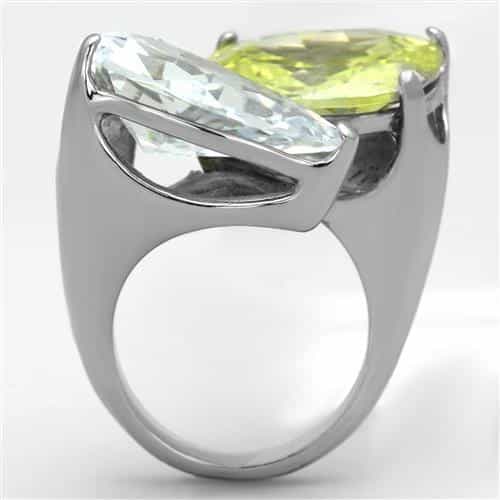 Stainless Steel Clear Pear Yellow Oval Dual Crystal Ring view 3