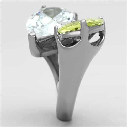 Stainless Steel Clear Pear Yellow Oval Dual Crystal Ring view 4