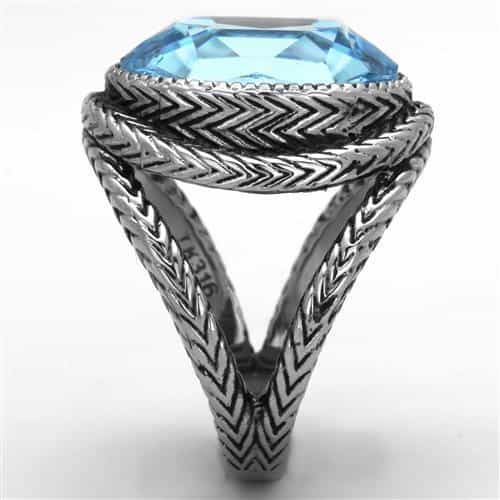 Stainless Steel Aqua Blue Oval Crystal Braided Bezel Ring view 4