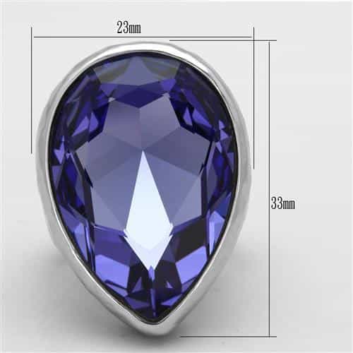 Stainless Steel Purple Pear Crystal Solitaire Ring view 2