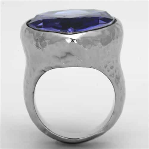 Stainless Steel Purple Pear Crystal Solitaire Ring view 7