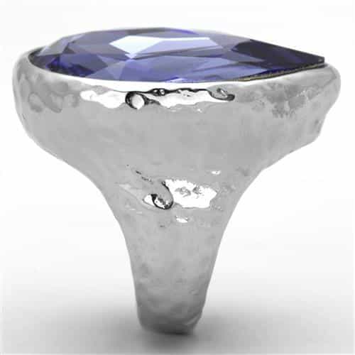 Stainless Steel Purple Pear Crystal Solitaire Ring view 8
