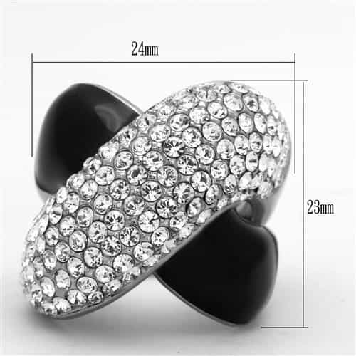Stainless Steel Black Enamel CZ Pave Asymmetric Dome Ring view 6