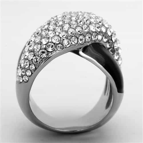 Stainless Steel Black Enamel CZ Pave Asymmetric Dome Ring view 7