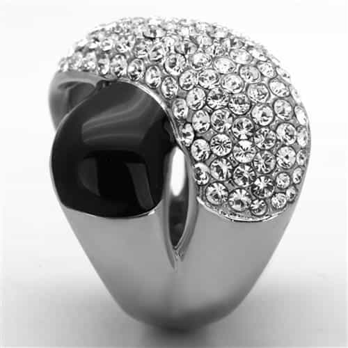 Stainless Steel Black Enamel CZ Pave Asymmetric Dome Ring view 4