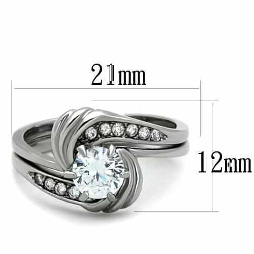 Stainless Steel CZ Round Solitaire Swirl Bypass Ring TK1429 view 6