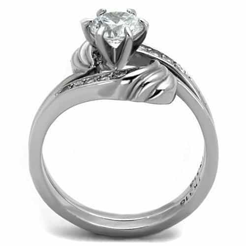 Stainless Steel CZ Round Solitaire Swirl Bypass Ring TK1429 view 7