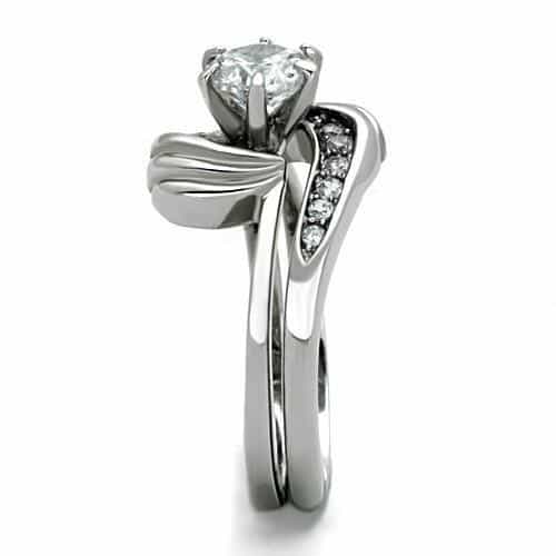 Stainless Steel CZ Round Solitaire Swirl Bypass Ring TK1429 view 8