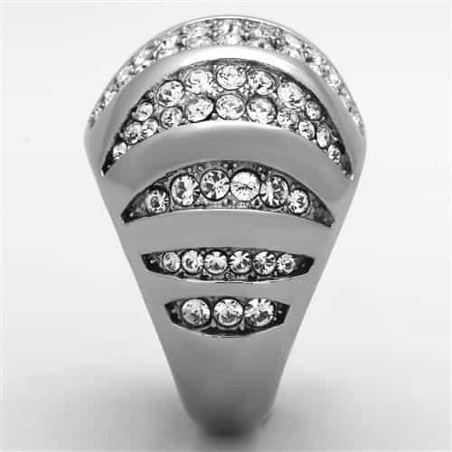 Stainless Steel CZ Pave Striped Dome Ring | The Stainless Jewelry view 4