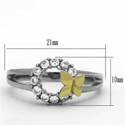 Stainless Steel CZ Circle Gold Butterfly Accent Ring view 6