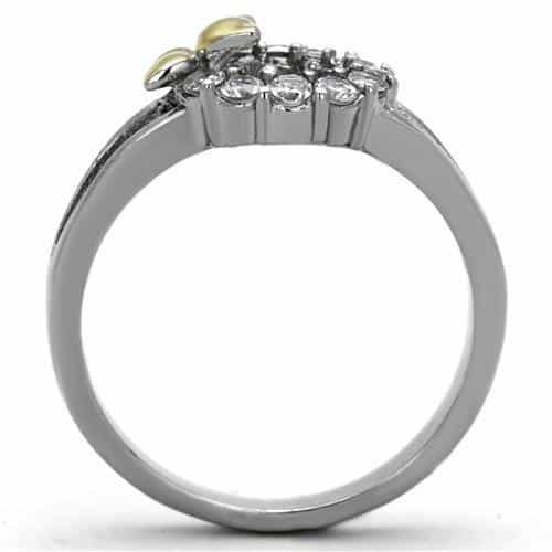 Stainless Steel CZ Circle Gold Butterfly Accent Ring view 7