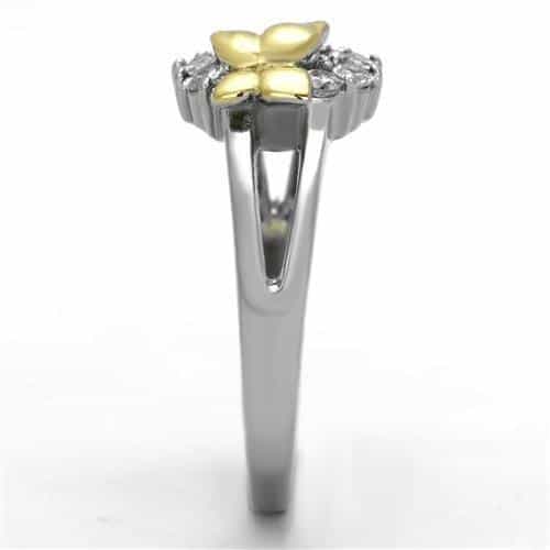 Stainless Steel CZ Circle Gold Butterfly Accent Ring view 4