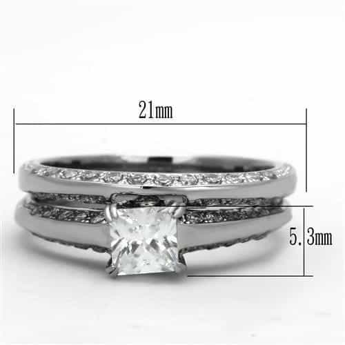 Stainless Steel CZ Princess Solitaire Channel Bridal Set Ring view 6
