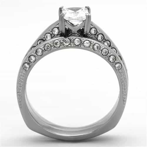 Stainless Steel CZ Princess Solitaire Channel Bridal Set Ring view 3