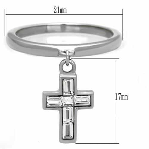 Stainless Steel CZ Baguette Cross Charm Dangle Ring view 6