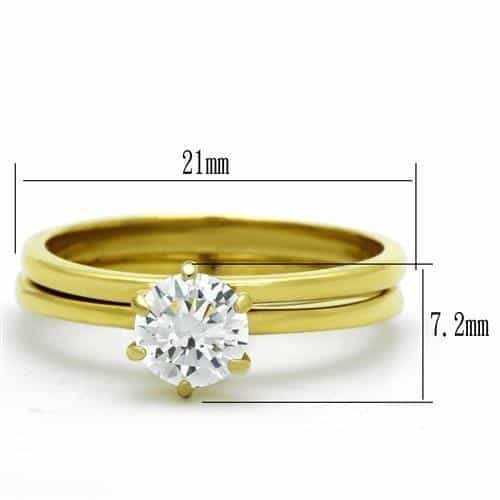Stainless Steel Gold CZ Round Solitaire Bridal Set Ring TK1439 view 6
