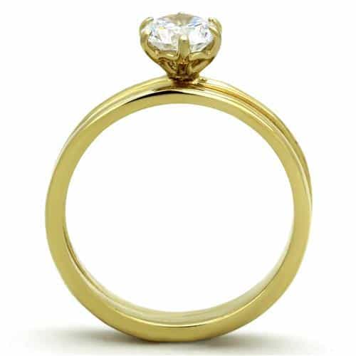 Stainless Steel Gold CZ Round Solitaire Bridal Set Ring TK1439 view 7