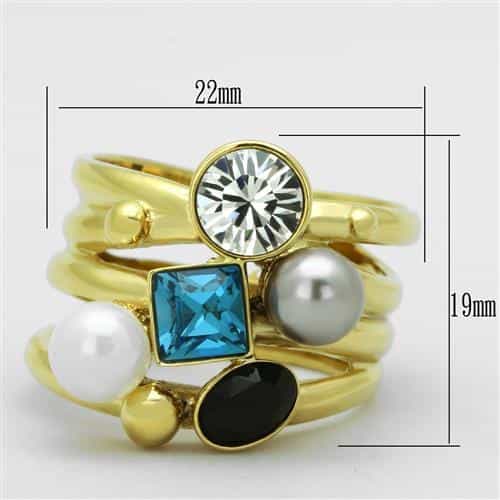Stainless Steel Gold Multi Crystal Pearl Stackable Set Ring view 6
