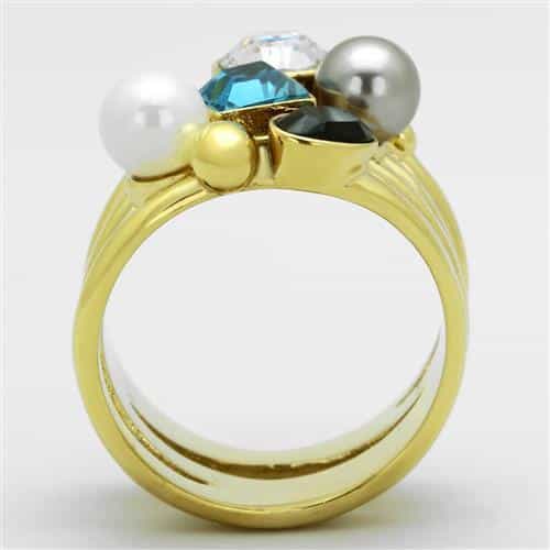 Stainless Steel Gold Multi Crystal Pearl Stackable Set Ring view 7