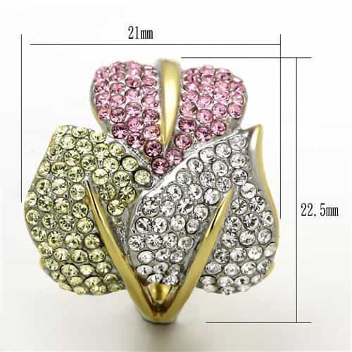Stainless Steel Two Tone Pink Crystal Pave Heart Ring view 2