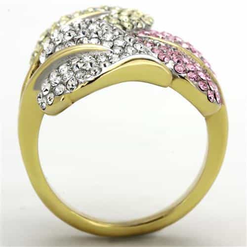 Stainless Steel Two Tone Pink Crystal Pave Heart Ring view 7