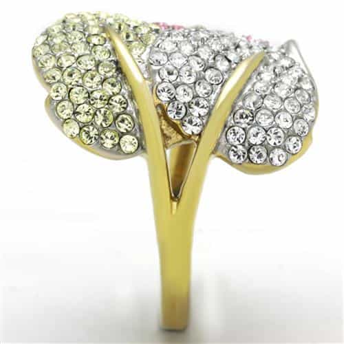 Stainless Steel Two Tone Pink Crystal Pave Heart Ring view 8