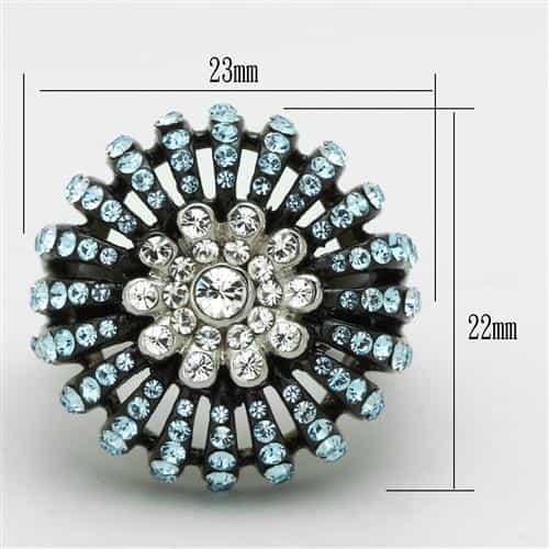 Stainless Steel Black IP Blue Crystal Pave Starburst Dome Ring view 6