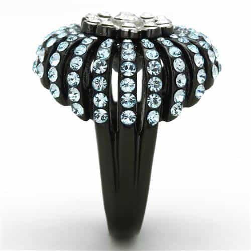 Stainless Steel Black IP Blue Crystal Pave Starburst Dome Ring view 8
