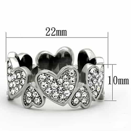 Stainless Steel CZ Pave Heart Eternity Band Ring view 2