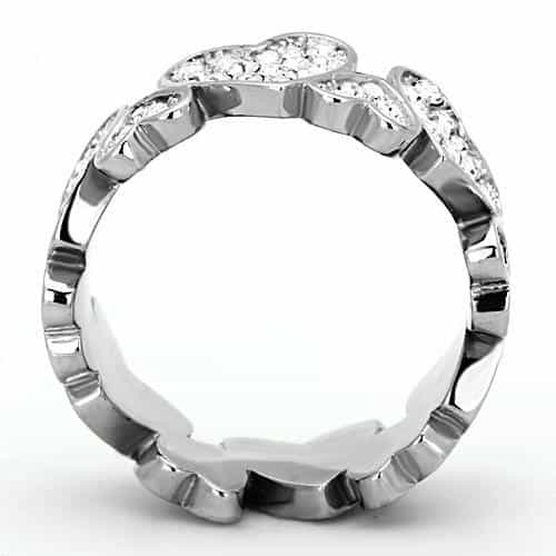 Stainless Steel CZ Pave Heart Eternity Band Ring view 7