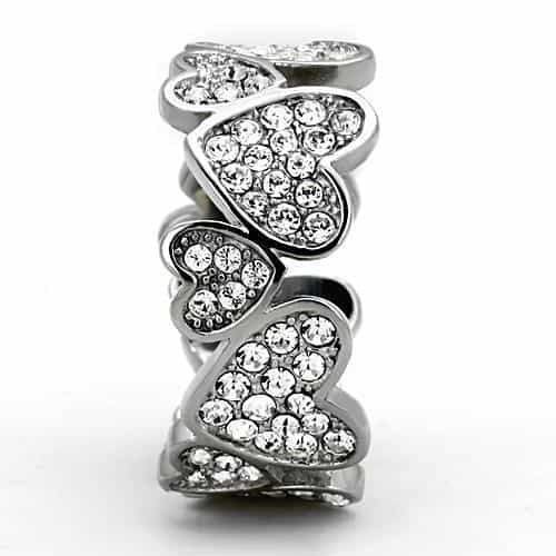 Stainless Steel CZ Pave Heart Eternity Band Ring view 4