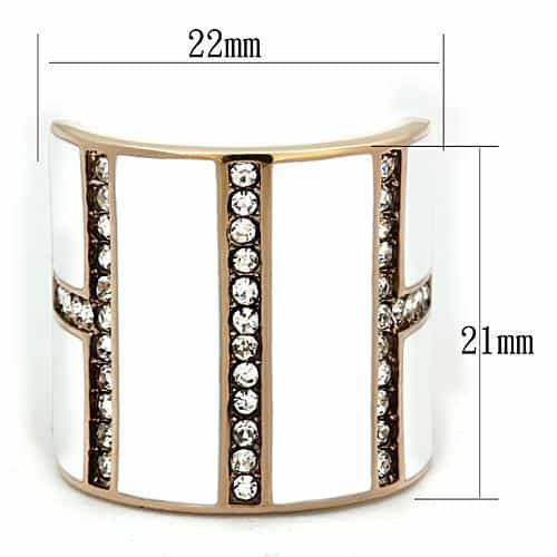 Stainless Steel Rose Gold White Enamel CZ Stripe Cuff Ring view 6