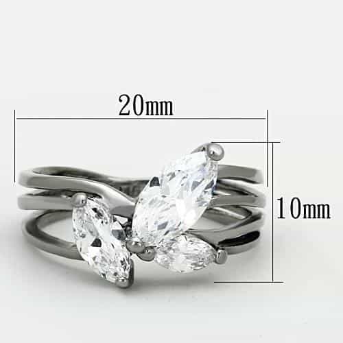 Stainless Steel CZ Marquise Pear Triple Bypass Ring view 6