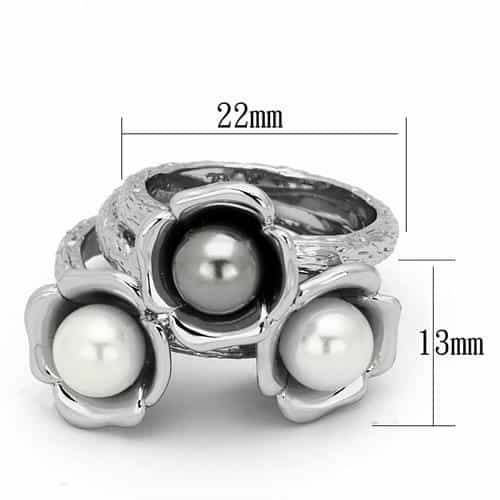 Stainless Steel Triple Pearl Flower Stackable Ring view 6