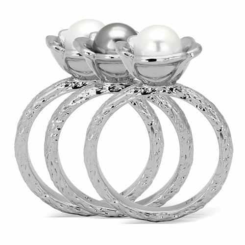 Stainless Steel Triple Pearl Flower Stackable Ring view 7