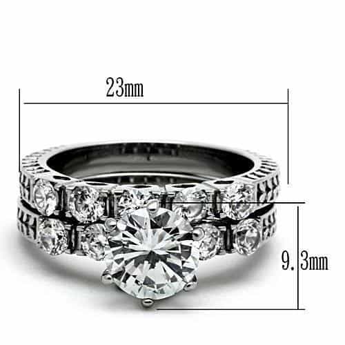 Stainless Steel CZ Round Solitaire Graduated Side Stones Ring view 6
