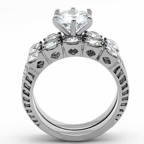 Stainless Steel CZ Round Solitaire Graduated Side Stones Ring view 7
