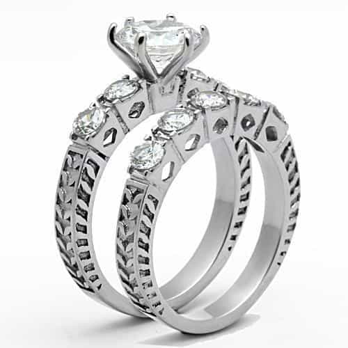 Stainless Steel CZ Round Solitaire Graduated Side Stones Ring view 8