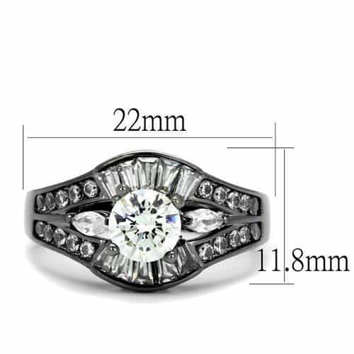 Stainless Steel Black IP CZ Round Baguette Fan Halo Ring view 6