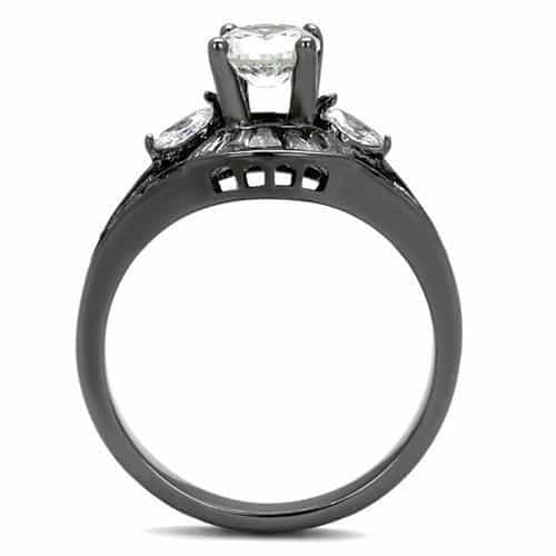 Stainless Steel Black IP CZ Round Baguette Fan Halo Ring view 7