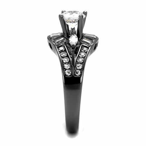 Stainless Steel Black IP CZ Round Baguette Fan Halo Ring view 8